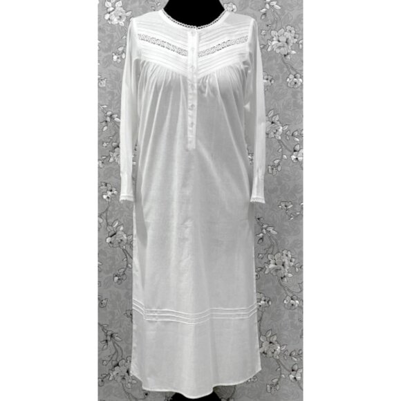 SoieRose SR-1218 Victorian White Cotton Nightgown Long Sleeve Lace Trim Vintage - Picture 2 of 8